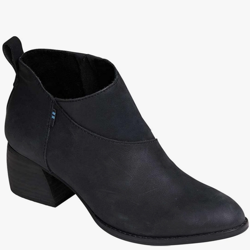 Toms Leilani Black Leather Booties 7.5